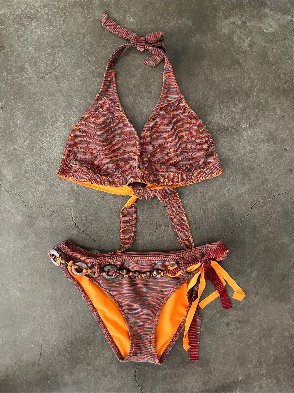 BECCA Multicolor Knit Bikini with Orange Accents
